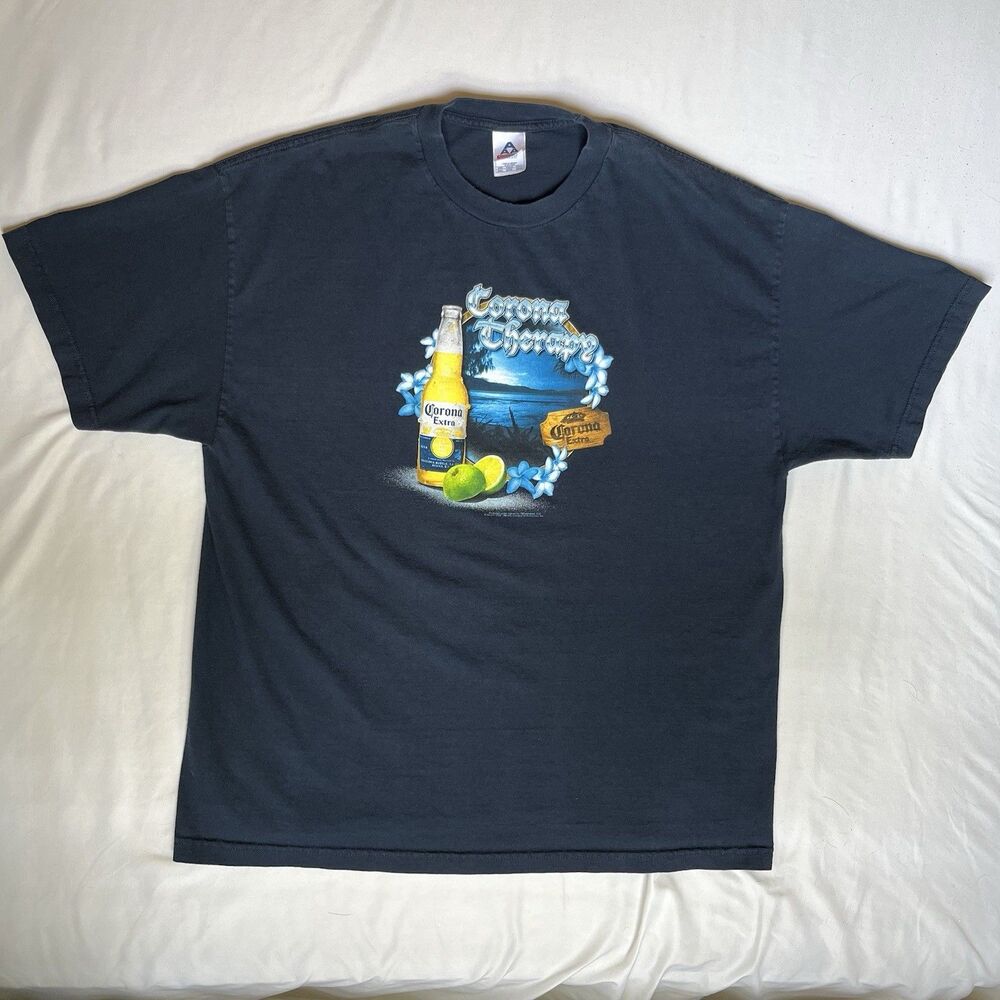 Vintage Corona Extra Beer Shirt Men Size 2XL Navy Corona Therapy Funny Beer Y2K